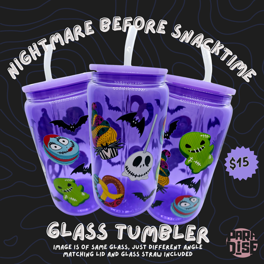 Nightmare Before Snacktime Purple Glass Tumbler 16 oz