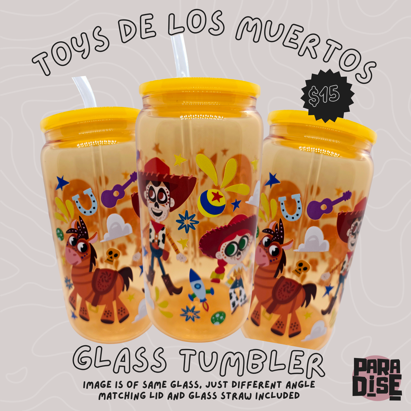 Toys De Los Muertos Orange Glass Tumbler 16 oz