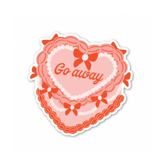 Go Away Heart Cake Sticker (funny, cute, gift, trendy)